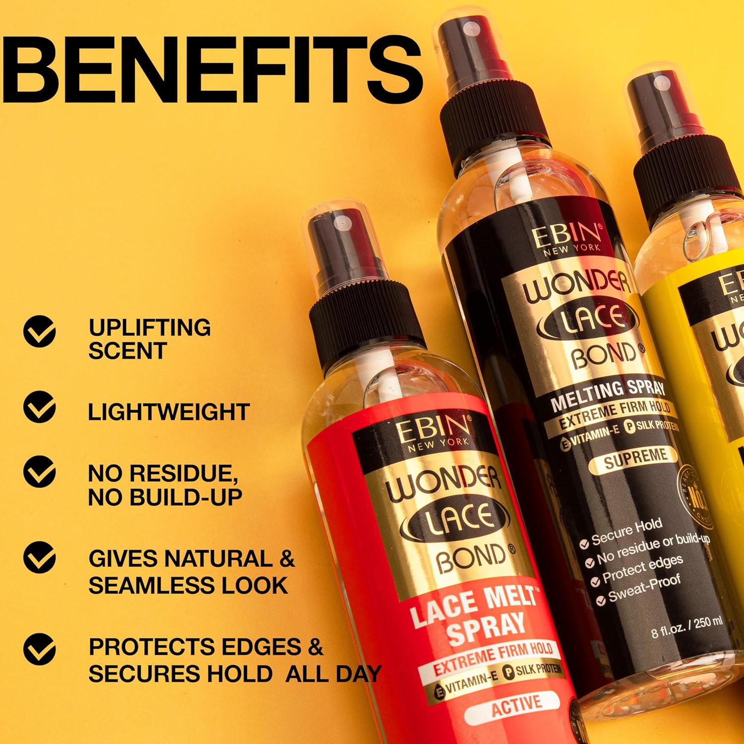 EBIN Wonder Lace Bond Lace Melt Spray (250ml, Active (Extreme Firm Hold)) : Amazon.co.uk: Beauty