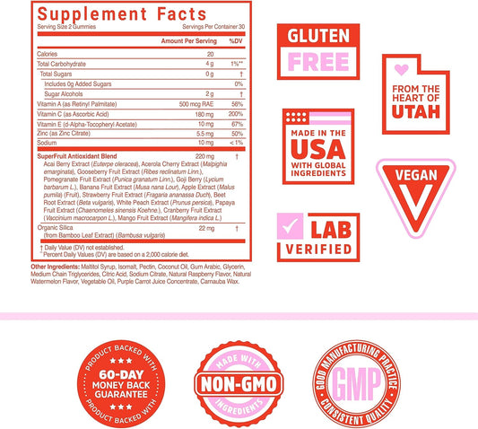 Zhou Nutrition Superfruit Multivitamin Gummies, 13 Natural Superfruits, Rich In Vitamin A, C, E, Zinc Gummies, Superfood Supplement, Immunity, Digestion & Energy, No Added Sugar, 60 Vegan Gummies