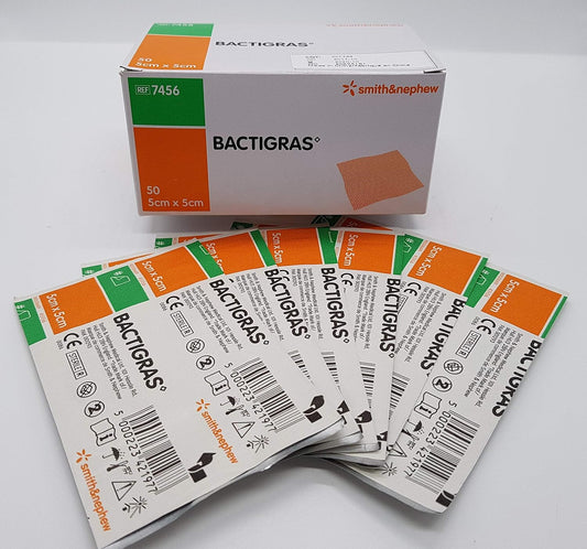 Bactigras 5cm x 5cm - Pack of 10 | Antimicrobial Paraffin Gauze Dressing for Effective Wound Care