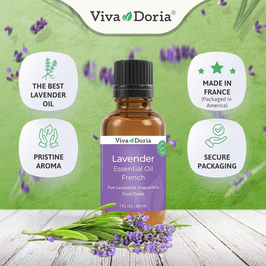 Viva Doria 100% Pure Lavender French Essential Oil, Undiluted, Food Grade, 30 Ml (1 Fluid Ounce)