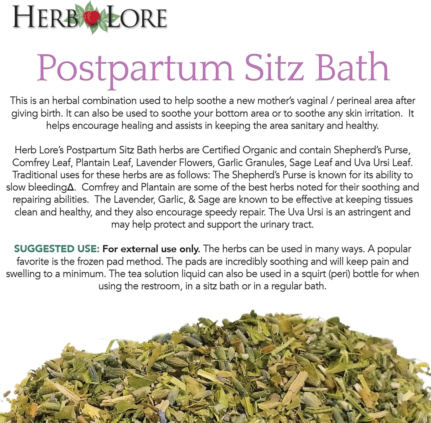 Herb Lore Organic Postpartum Sitz Bath Soak, Herbal After Birth Care For Perineal Healing : Beauty & Personal Care