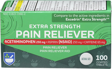 Rite Aid Extra Strength Pain Reliever, Acetaminophen 250Mg, Aspirin 250Mg, Caffeine 65Mg – 100 Tablets | Pain Reliever/Fever Reducer | Nsaid Anti-Inflammatory | Migraine Relief Products