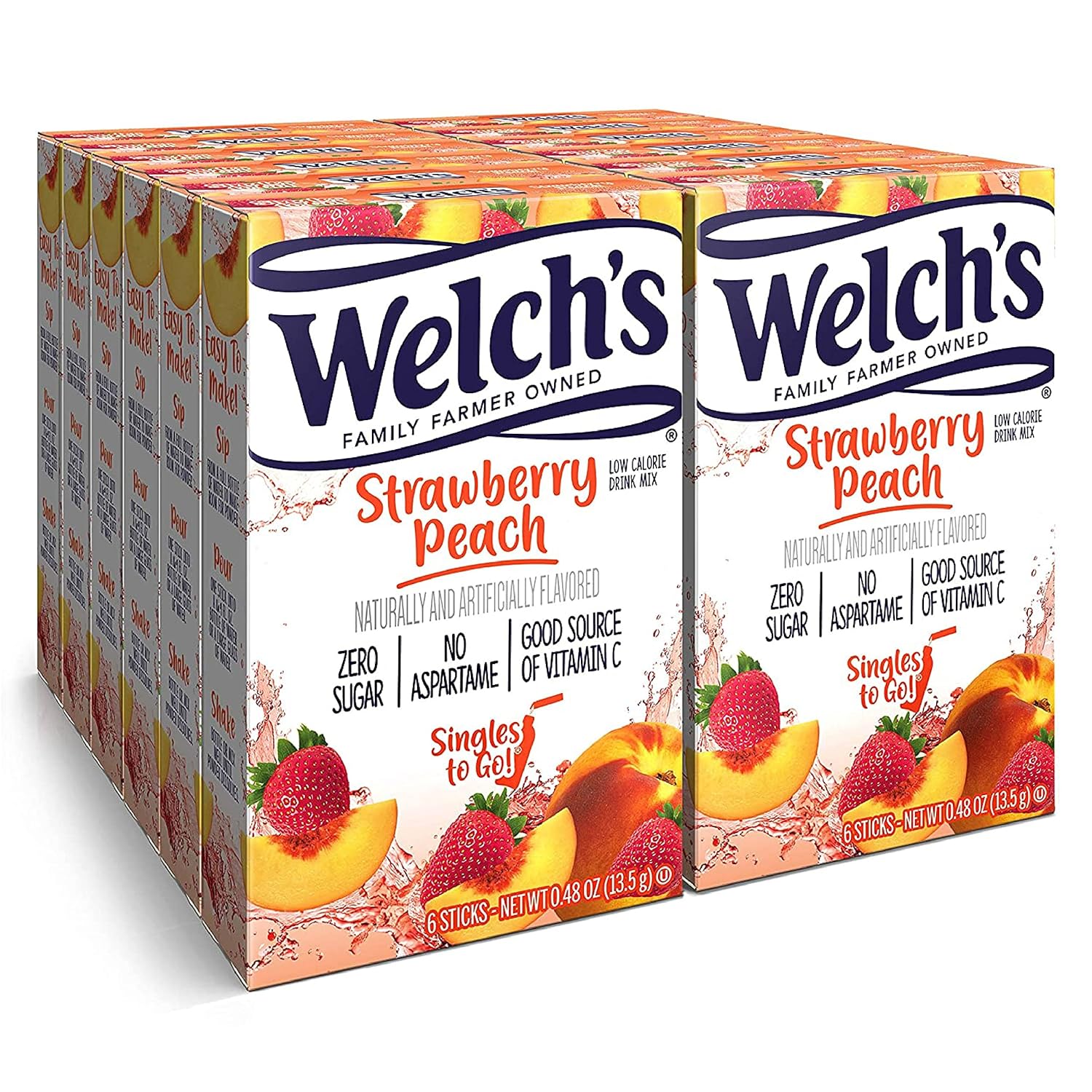 Welch'S Singles To Go Water Drink Mix - Powder Sticks, Strawberry Peach, 0.48 Ounce (Pack Of 12)