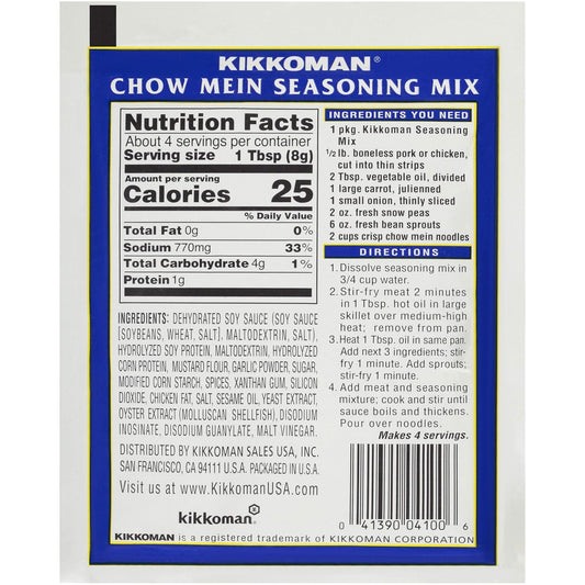 Kikkoman - Delicious Chow Mein Seasoning Mix - Full Flavored Low Sodium & No Fat, All Purpose Seasoning, No Added Preservatives - 1.125 Oz. (Pack Of 12)