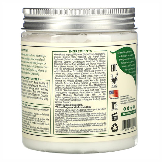 Petal Fresh Restoring Body Butter with Honey, Coconut Oil and Shea - Intense Hydration, Cruelty Free
