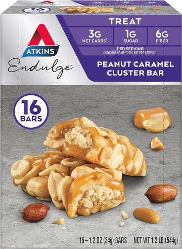 Atkins Endulge Treat, Peanut Caramel Cluster Bar, Rich Nougat Center Dipped In Caramel, With Savory Peanuts. Keto-Friendly. (16 Bars)