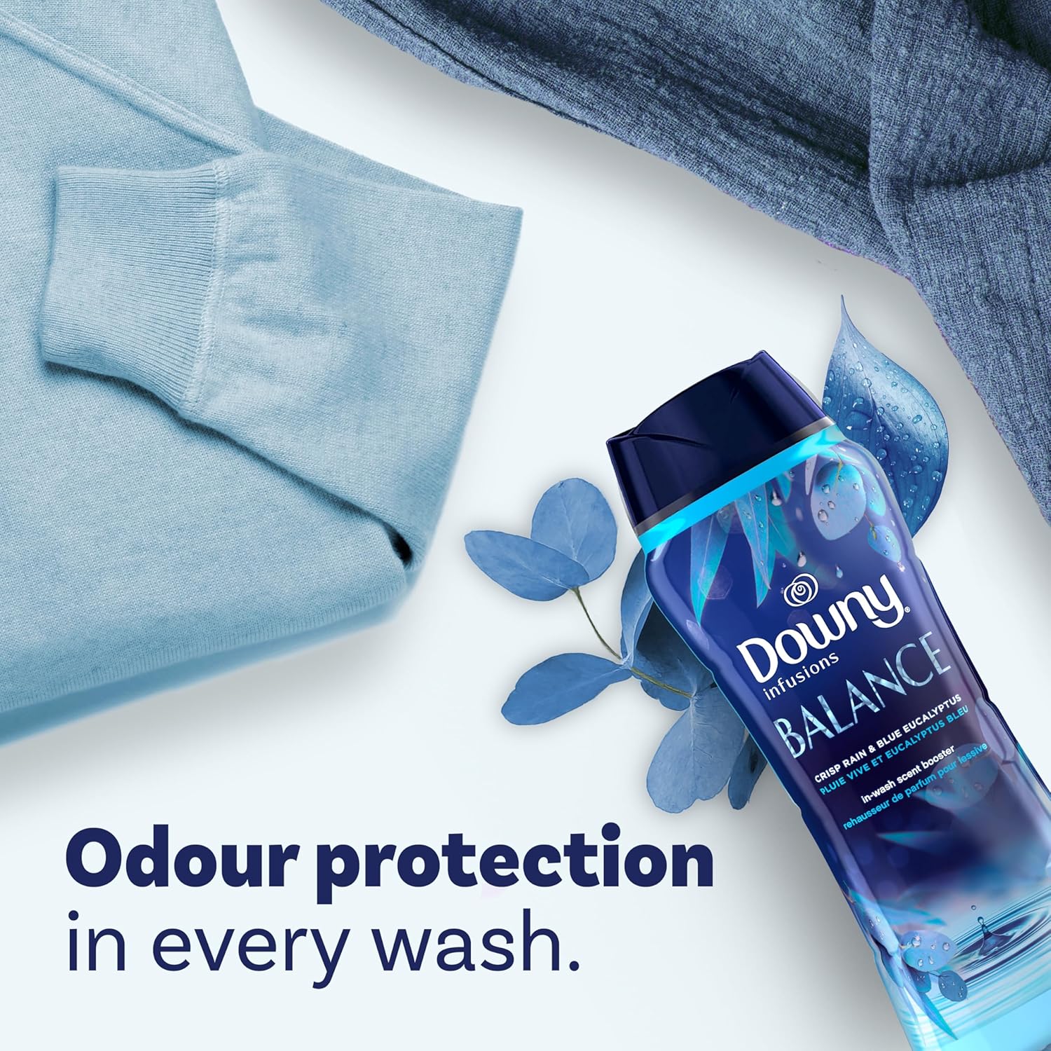 Downy Infusions In-Wash Laundry Scent Booster Beads, Balance, Crisp Rain And Blue Eucalyptus, 24 Oz