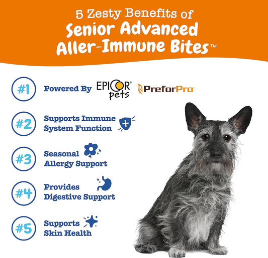 Zesty Paws Dog Allergy Relief - Anti Itch Supplement - Omega 3 Probiotics For Dogs - Digestive Health - Soft Chews For Skin & Seasonal Allergies - With Epicor Pets - Senior - Salmon - 90 Count