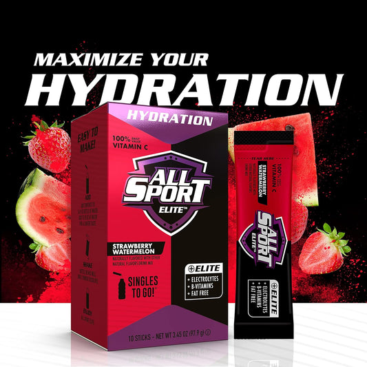 All Sport Elite - Electrolyte Hydration Performance - Strawberry Watermelon - Singles To Go Powder Packets (10 Sticks)