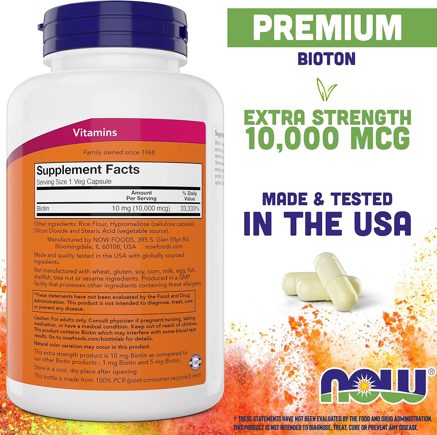 NOW Foods Extra Strength Biotin 10000mcg / 10 mg - 200 Veg Capsules (Pack of 2) - Hair, Skin, Nail - Supplement for Men and Women - B7 Vitamin - Vegetarian, Vegan, Non-GMO