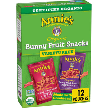 Annie'S Organic Bunny Fruit Snacks, Gluten Free, Variety Pack, 12 Pouches