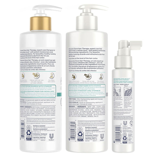 Dove Hair Therapy Regimen Hair Set Shampoo, Conditioner And Leave-On Scalp Treatment For Dry Scalp With Vitamin B3