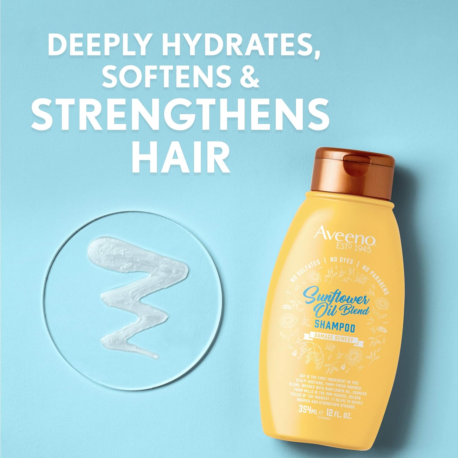 Aveeno Deep Moisturizing Sunflower Oil Blend Shampoo with Oat for Dry Damaged Hair, Dye, Paraben & Sulfate Surfactants Free, 12 Fl Oz : Beauty & Personal Care