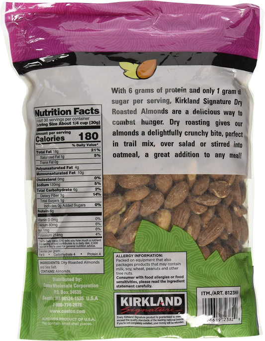 Kirkland Signature Dry Roasted Almonds Seasoned With Sea Salt: 2 Bags Of 2.5 Lb