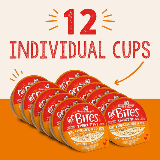 Stella & Chewy'S Lil Bites Savory Stews For Small Breeds Beef & Chicken Dinner In Broth, 2.7 Oz. Cups (Pack Of 12)