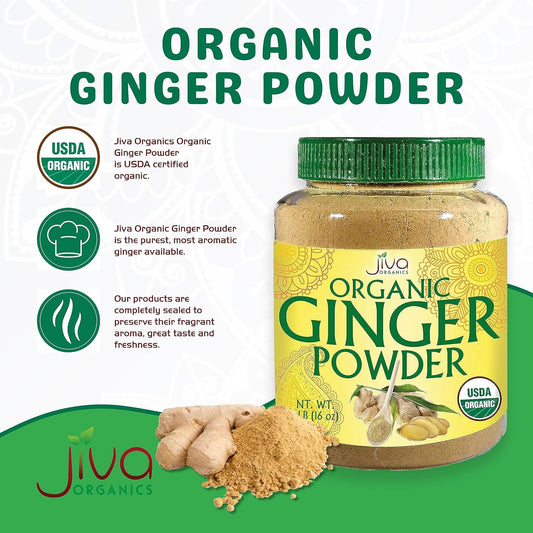 Jiva Organics Organic Ginger Root Powder, 1 LB Bulk - Non-GMO - for Cooking, Baking, Tea & More