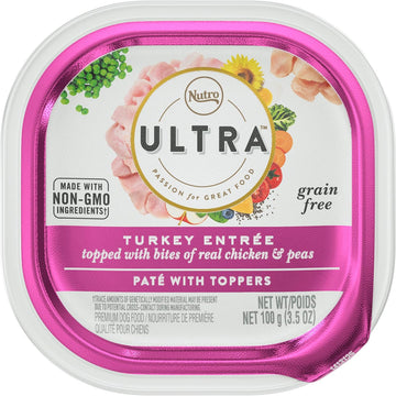 Nutro Ultra Grain Free Adult Soft Wet Dog Food Paté With Toppers Turkey Entrée Topped With Bites Of Real Chicken & Peas, (24) 3.5 Oz. Trays