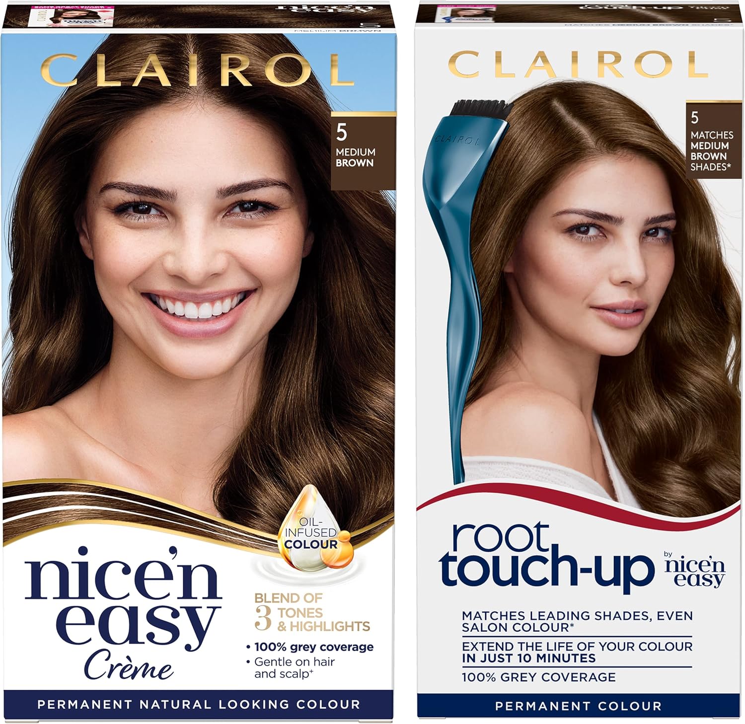 Clairol Nice'N Easy Permanent Colour + Root Touch Up (5 Medium Brown)