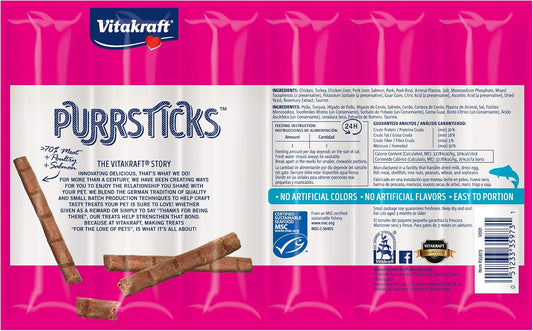 Vitakraft Purrsticks Meaty Cat Sticks - Chicken With Salmon - Segmented And Breakable Meatstick - Deliciously Tender