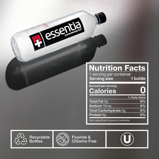 Essentia Water; 20-Oz. Bottle; Ionized Alkaline Bottled Water; Electrolyte Infused For Smooth Taste; Ph 9.5 Or Higher; 99.9-Percent Pure, Overachieving H2O For The Doers And Believers