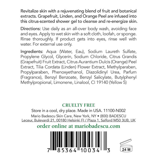 Mario Badescu Citrus Body Cleanser - Lightweight Shower Gel Soap With Grapefruit And Orange Peel Extracts - Fresh And Moisturizing Body Wash For Men And Women, 8 Fl Oz : Beauty & Personal Care