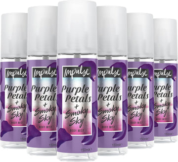 Impulse Body Mist, Purple Petals + Smoky Sky, Fragrance Spray, Pack Of 6, 150Ml