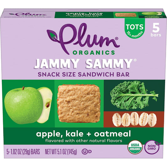 Plum Organics Jammy Sammy Snack Bars - Apple, Kale, And Oatmeal - 1.02 Oz Bars (Pack Of 30) - Organic Toddler Food Snack Bars