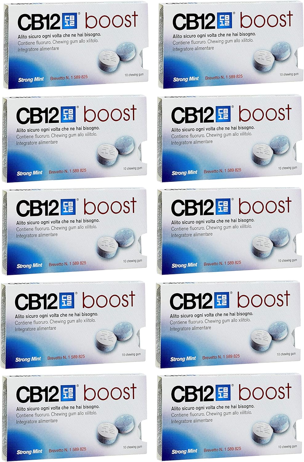 CB12 Boost Chewing Gum Strong Mint, 10's (Pack Of 10)
