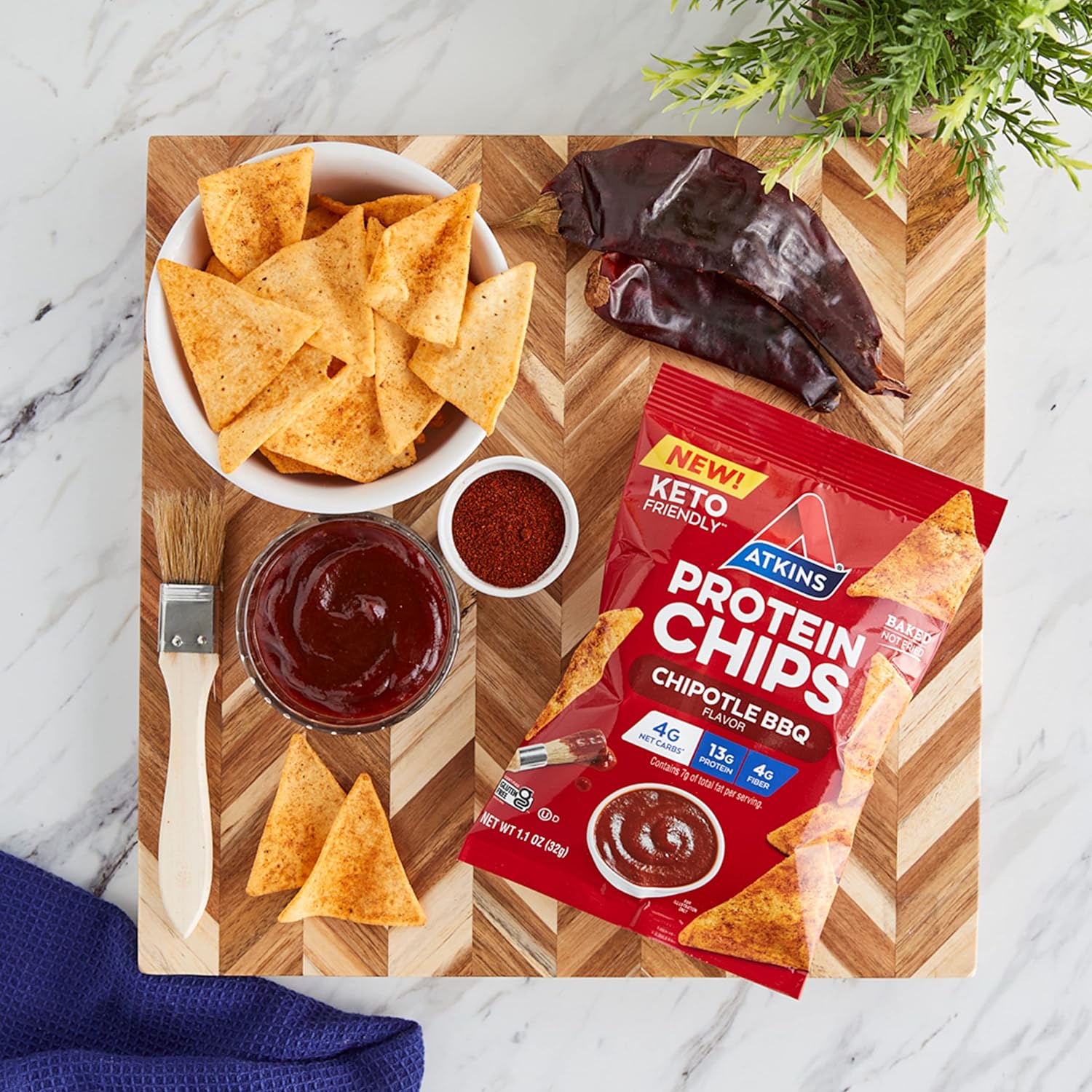 Atkins Chipotle BBQ Protein Chips, 4g Net Carbs, 13g Protein, Gluten Free, Low Glycemic, Keto Friendly, 12 Count : Health & Household