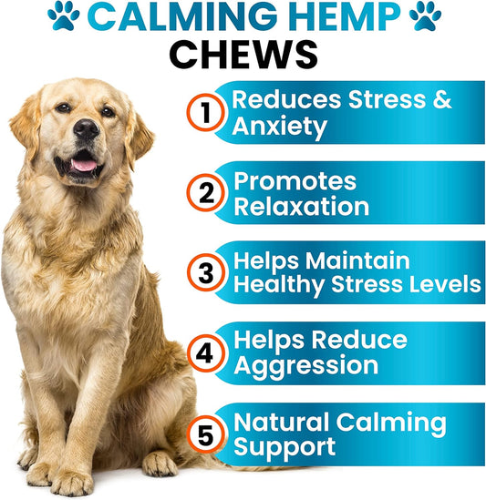 Hemp Calming Chews Treats for Dogs Anxiety Relief & Stress - Travel, Thunder, Separation - Hemp Oil - Valerian - Melatonin for Dogs - Sleep Calming Aid - Pet Soft Bites
