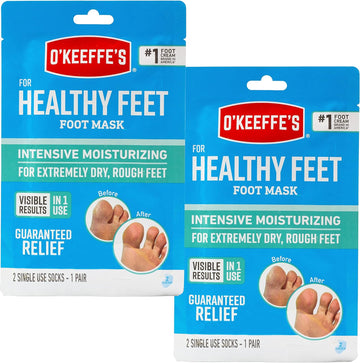 O'Keeffe's for Healthy Feet Intensive Moisturizing Foot Mask, Guaranteed Relief for Extremely Dry, Rough Feet, One Pair Single-Use Hydrating Foot Mask Socks, (Pack of 2)