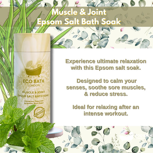 Muscle & Joint Epsom Salt Bath Soak – Made In Uk | Magnesium Bath Salts With Lemongrass, Peppermint, Eucalyptus & Black Pepper Oils | Recovery & Muscle Relief Soak - 2.2 Lb (1Kg)