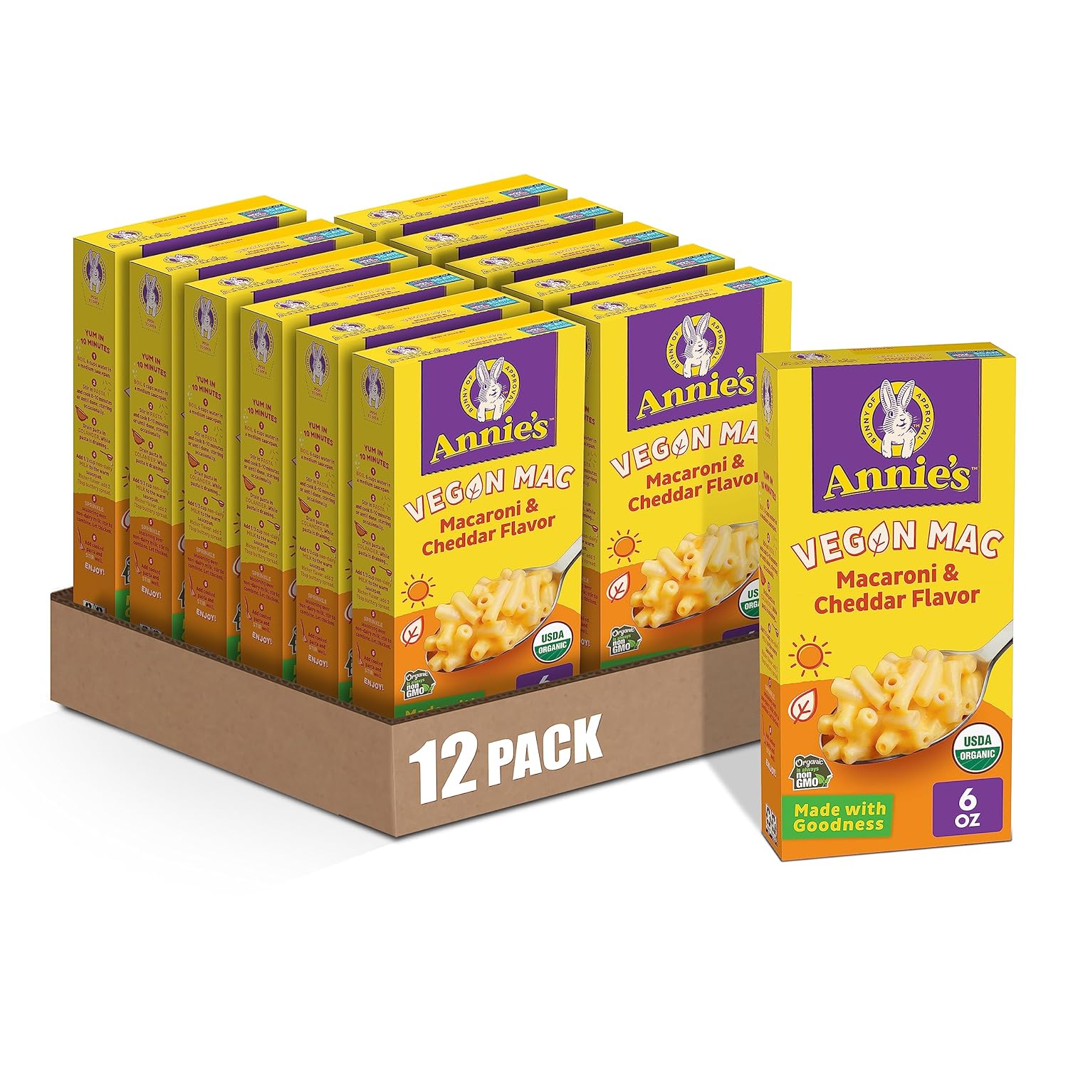 Annie’S Vegan Mac And Cheddar Flavor Dinner With Organic Pasta, 6 Oz (Pack Of 12)