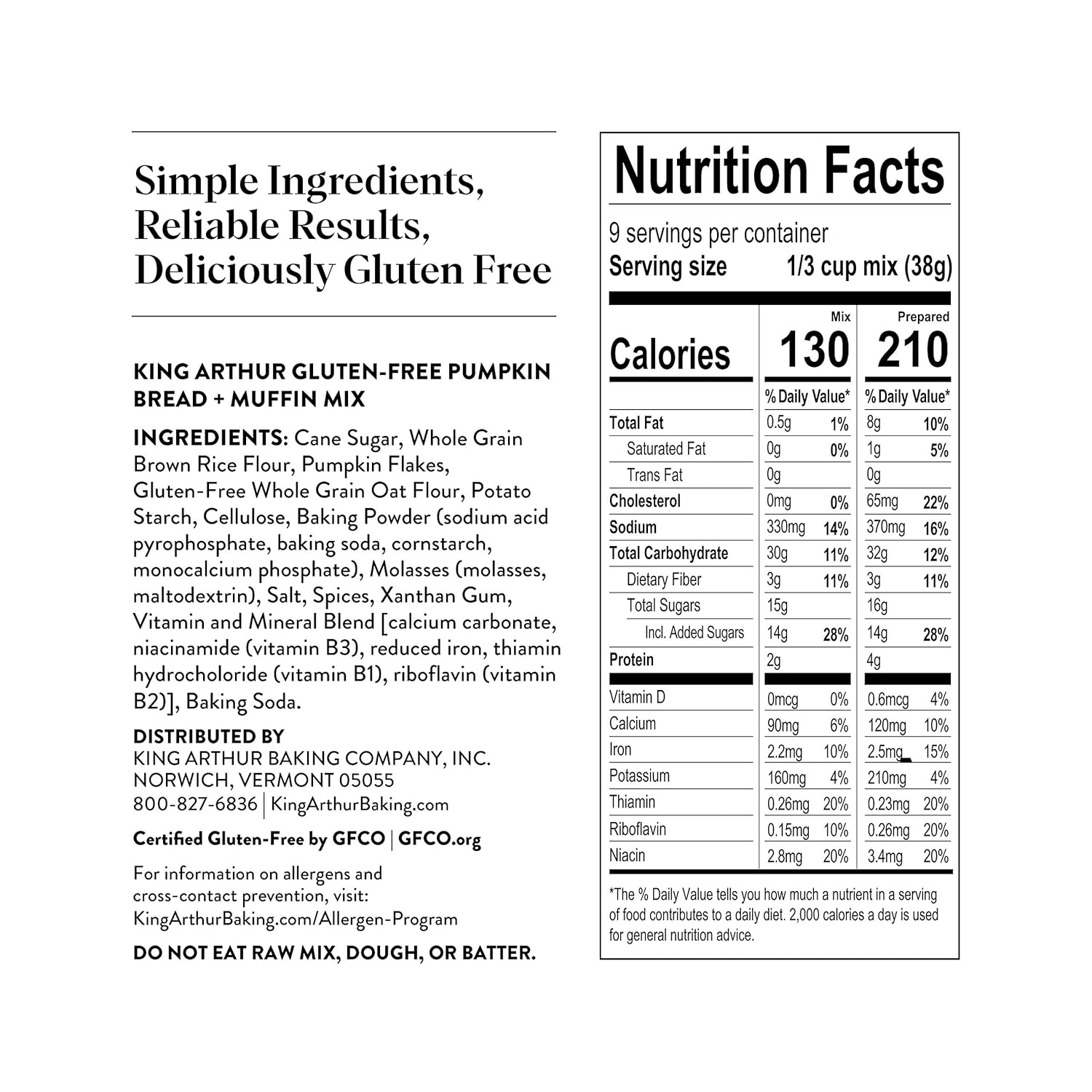 King Arthur, Gluten Free Pumpkin Bread + Muffin Mix, Gluten-Free, Non-GMO Project Verified, Certified Kosher, 12 Ounces : Everything Else