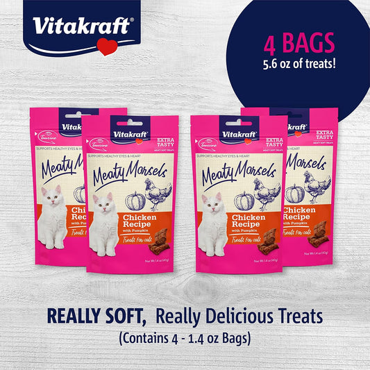 Vitakraft Meaty Morsels Soft Indulgent Cat Treats - Double Layer Extra Meaty - Can Use As Cat Pill Pocket (Chicken With Pumpkin, 4-Pack)