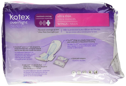 Kotex Overnight Ultra Thin Maximum Coverage with wings 28ct - Most coverage with Leak Lock core absorbs fluid quickly and locks it deep in the pad to keep you dry and protected !!!