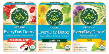 Traditional Medicinals Organic Everyday Detox Tea Sampler, 1 EveryDay Detox Schisandra Berry, 1 EveryDay Detox Dandelion, 1 EveryDay Detox Lemon, 16 Tea Bags Per Box (Pack of 3)