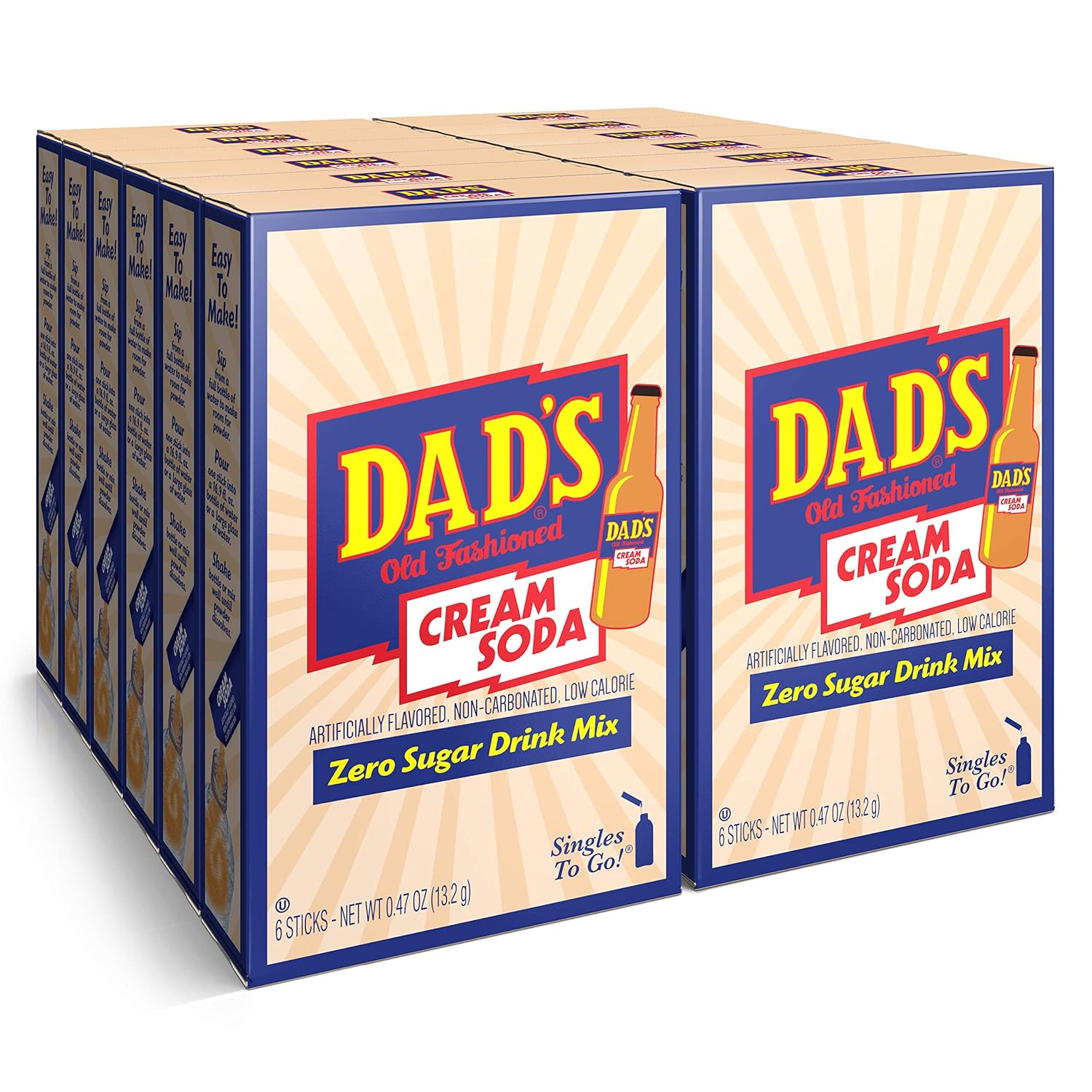 Dad'S Old Fashioned Cream Soda Singles To Go Sugar Free Powder Drink Mix 6 Sticks Per Box 12 Boxes (72 Total Sticks)