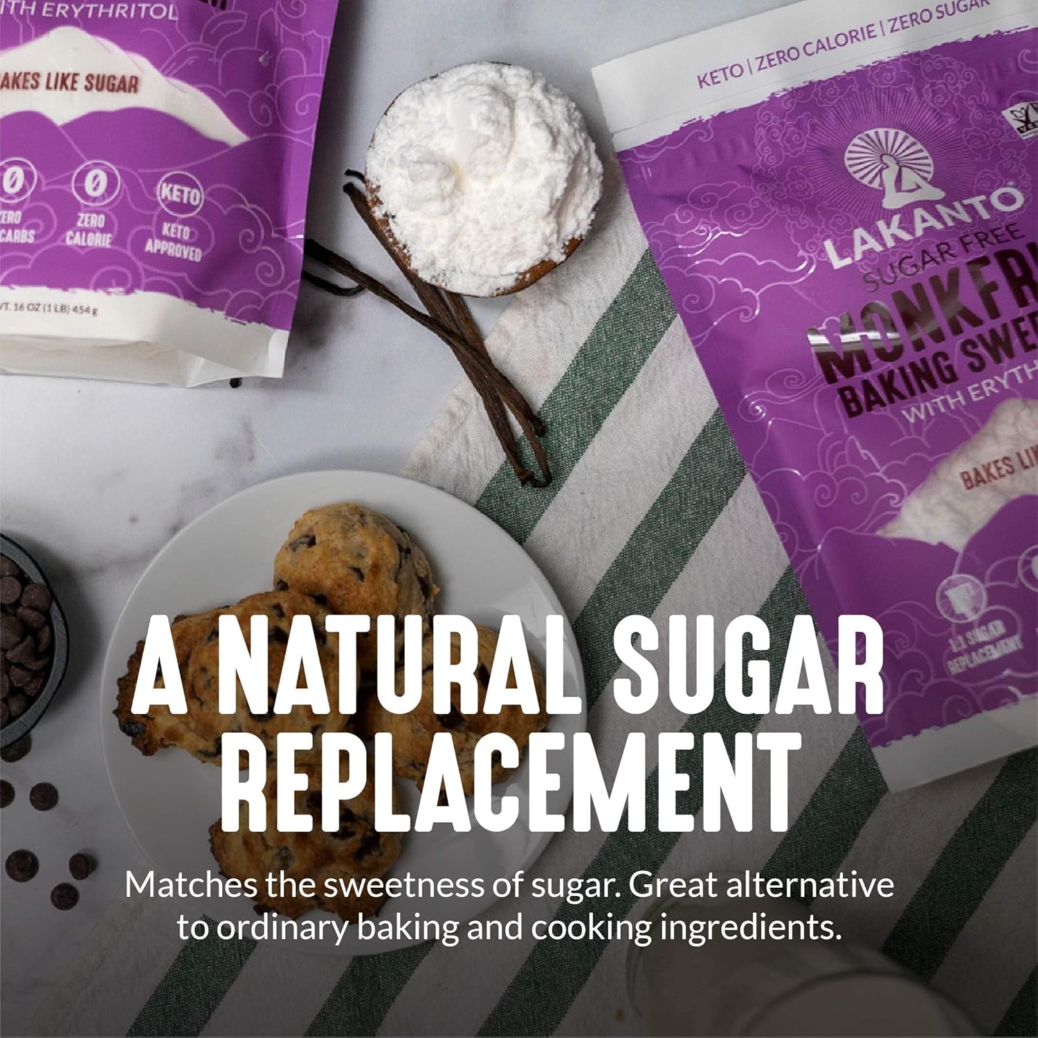 Lakanto Baking Monk Fruit Sweetener With Erythritol - Baking Sugar Substitute, Zero Calorie, Keto Diet Friendly, Zero Net Carbs, Extract, Sugar Replacement (1 Lb) : Grocery & Gourmet Food