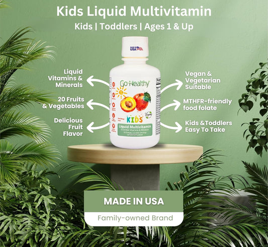 Go Healthy Kids Liquid Multivitamin - Vegan Vitamin Supplement Supports Children'S Growth, Development & Immune Function, Ages 1 & Up, Delicious Fruit Flavor - 32 Servings
