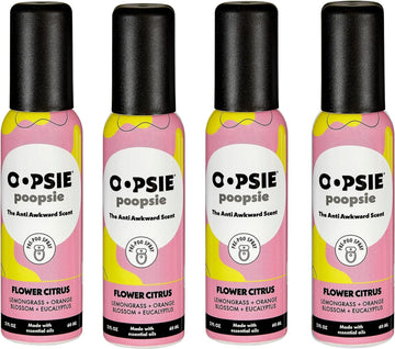 Pre Poop Spray - 4 Pack Flower Citrus, Natural Pre Poo Toilet Spray for Bathrooms, Trap Odors & Eliminate Embarrassment, 2oz Travel Size Pre Poo Air Freshener Spray