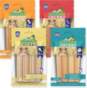 Yakychurro Himalayan Cheese Treats | Lactose Free - Gluten Free - Wheat Free -Soy Free| Usa Made | All Flavors - Cheese-Chicken-Peanut-Bacon | 4 Resealable Pouches