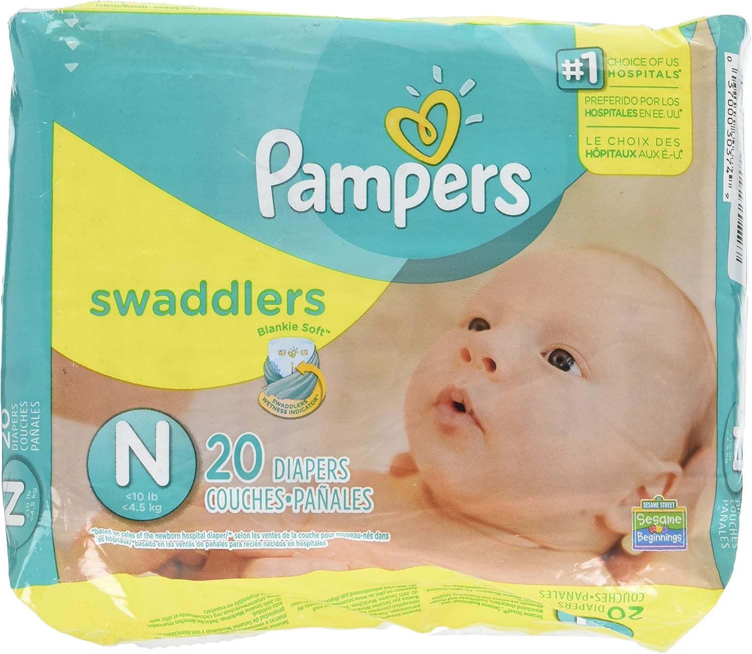 Pampers Swaddlers Diapers, Newborn (Up To 10 Lbs.), 20 Count