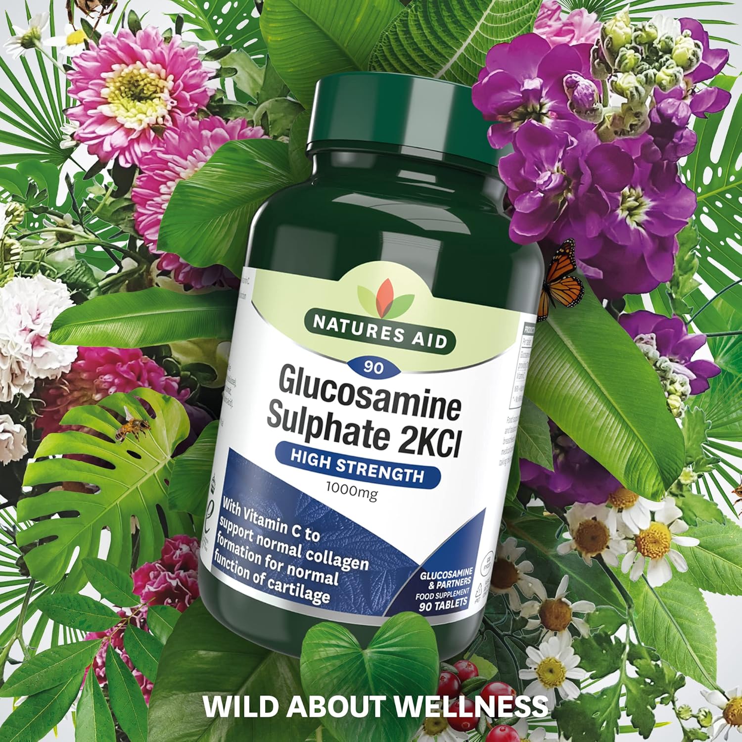 Natures Aid Glucosamine Sulphate 2KCl 1000mg – High Strength Joint Support with Vitamin C Supplement – Helps Mobility, Flexibility & Collagen Formation – Non-GMO, Gluten-Free – 90 Tablets : Amazon.co.uk: Health & Personal Care