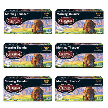 Celestial Seasonings Morning Thunder Black Tea, Caffeinated, 20 Tea Bags Box, (Pack Of 6)