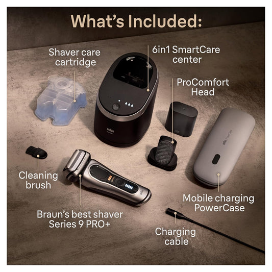 Braun Series 9 Pro+ Electric Razor For Men, 5 Pro Shave Elements & Shave-Preparing Procomfort Head, Closeness & Skin Comfort, Smartcare Center, Powercase For Mobile Charging, Wet & Dry Use, 9599Cc