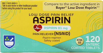 Rite Aid Aspirin Enteric Tablets, 81 Mg Aspirin - 120 Ct, Low Dose Aspirin | Nsaid | Migraine Relief Products | Safety Coated | Enteric Coated Aspirin Regime (Package May Vary)