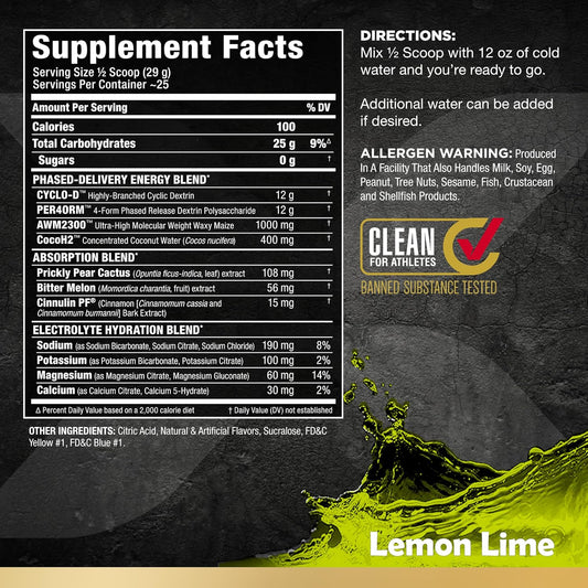 Allmax Carbion+, Lemon Lime - 725 G - High-Performance Training Fuel - Boosts Hydration, Performance & Recovery - 25 Servings