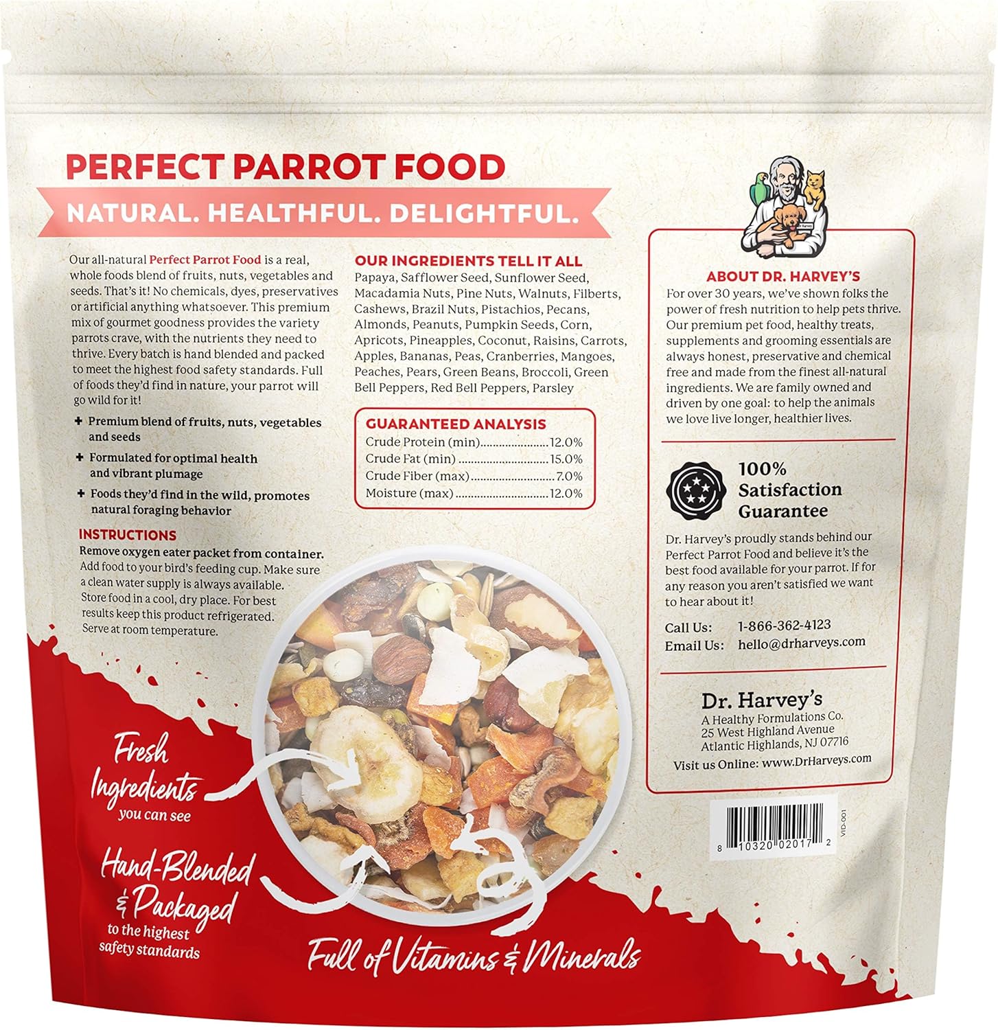 Dr. Harvey's Perfect Parrot Blend - Natural Food for Large Parrots (5 pounds) : Pet Food : Pet Supplies