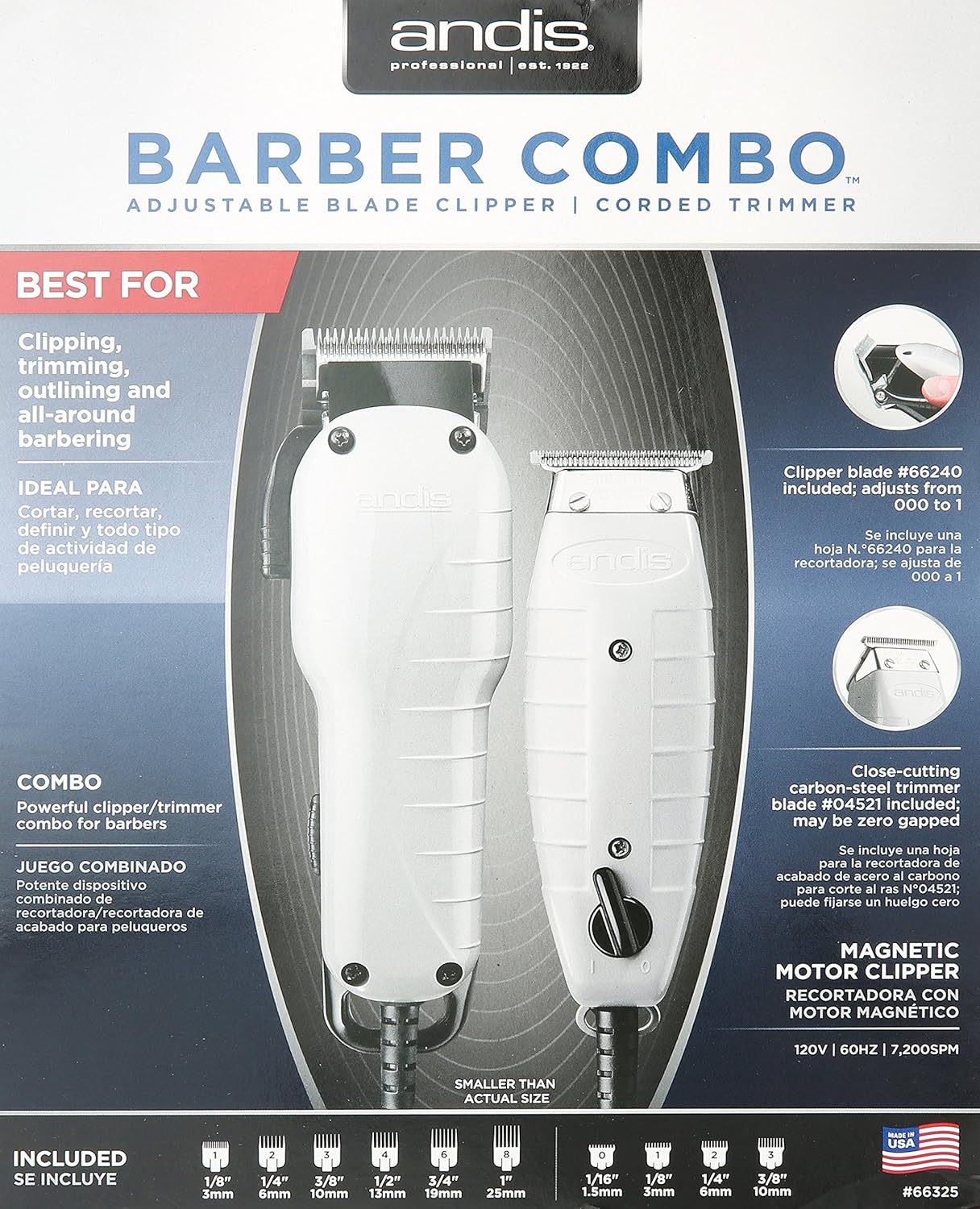 Andis 66325 Barber Combo-Powerful Clipper/Trimmer Comber Kit : Beauty & Personal Care